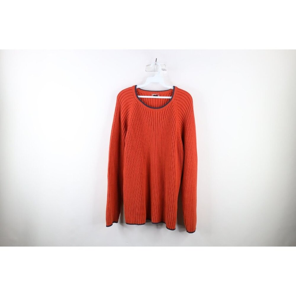 Vintage 90s Guess Mens Large Faded Blank Heavyweight Ribbed Knit Sweater Orange